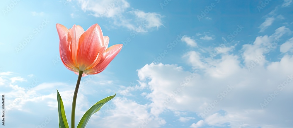 Aufkleber pink blossom stands out in vibrant green grass, a serene and colorful natural scene. with copy space