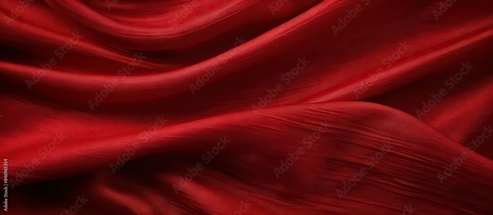 Aufkleber Close-up view of a red fabric with intricate, long, wavy patterns creating a textured surface. with copy space image. Place for adding text or design