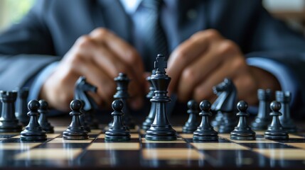 Senior executives are playing a game of chess acquisition benchmarking board. Concepts of people management in organizations and Human resources