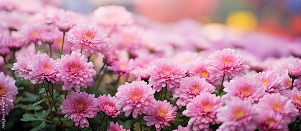 Poster Lush pink flowers are in full bloom, creating a beautiful display in a grassy meadow. with copy space image. Place for adding text or design