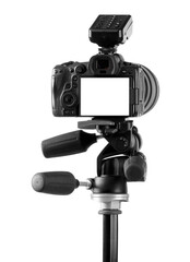 Professional camera isolated on white. Photo studio equipment