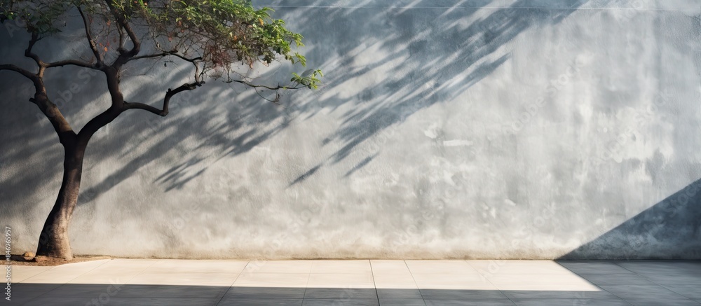 Poster Shadow of a tree falling on a concrete wall in the morning light. with copy space image. Place for adding text or design