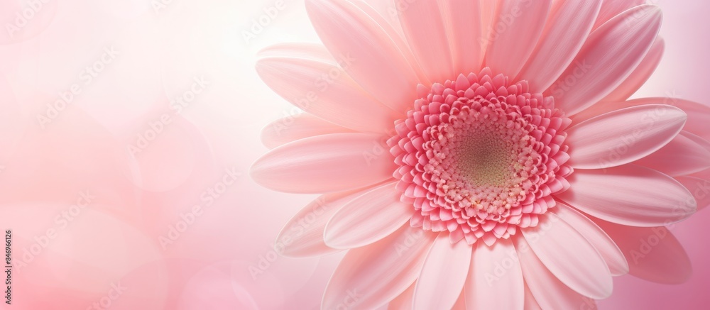 Aufkleber soft-focused top view of a beautiful pink gerbera flower on a pink background. with copy space image