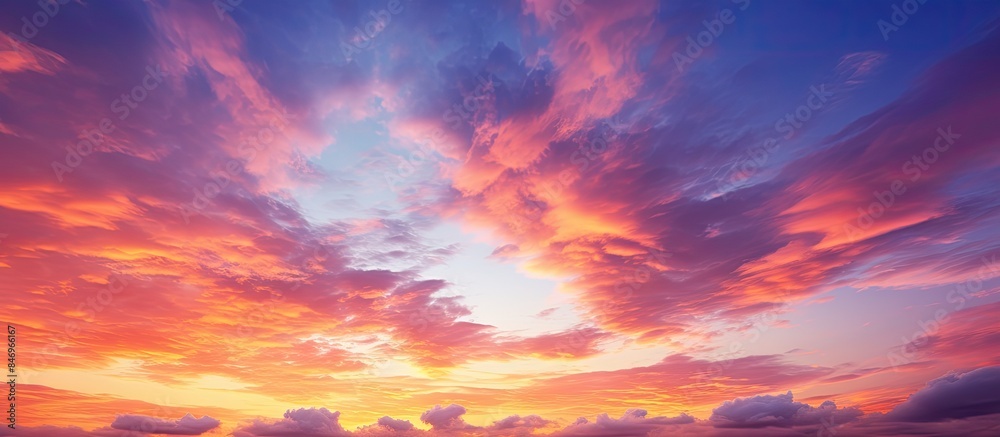 Aufkleber Silhouette of a boat against a picturesque ocean sunset with a colorful twilight sky. with copy space image. Place for adding text or design