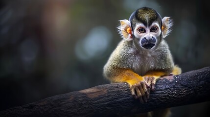 Fototapeta premium he Central American squirrel monkey Saimiri oerstedii also known as the redbacked squirrel monkey is a squirrel monkey species from the Pacific coast of Costa Rica and Panama : Generative AI