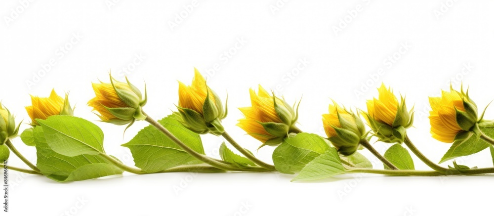 Leinwandbilder sunflowers leaves in focus with a white background. with copy space image. place for adding text or 