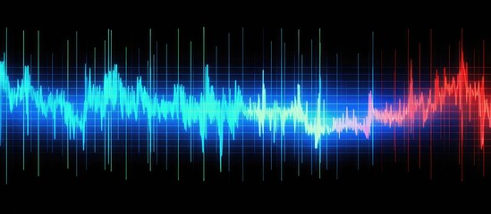 An oscilloscope displays a pulsating trace for an EEG to detect epilepsy, showing a dynamic waveform with red and blue lights. with copy space image. Place for adding text or design