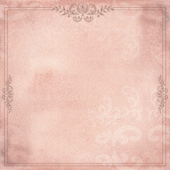 Vintage floral frame on watercolor paper for scrapbooking. Dusty pink background. Hand-drawn watercolor illustration.