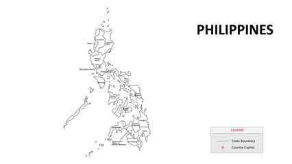 Philippines Map. State and district map of Philippines. Administrative map of Philippines with states and boundaries in white color.