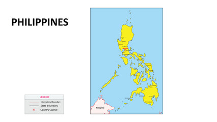 Philippines Map. Major city in Philippines. Political map of Philippines with border and neighbouring country.