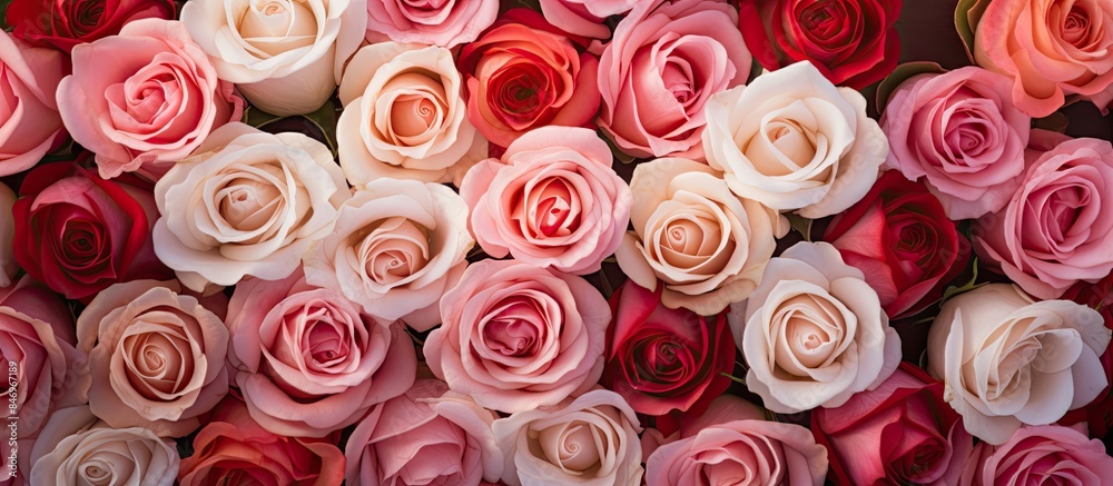 Aufkleber a beautiful arrangement of pink and white roses in a close-up shot, showcasing their delicate petals