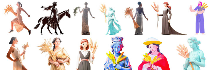 Virgo silhouette set agriculture goddess collection zodiac sign astrology icon