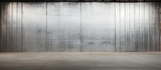A warehouse building featuring a metal sheet wall in juxtaposition with a concrete floor. with copy space image. Place for adding text or design