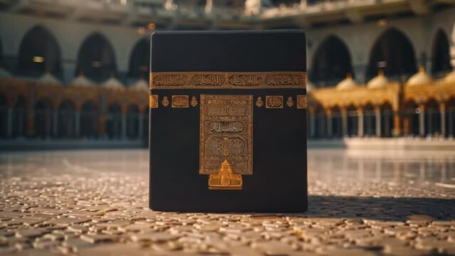 Kaaba of Islam close up on stone ground Generative AI