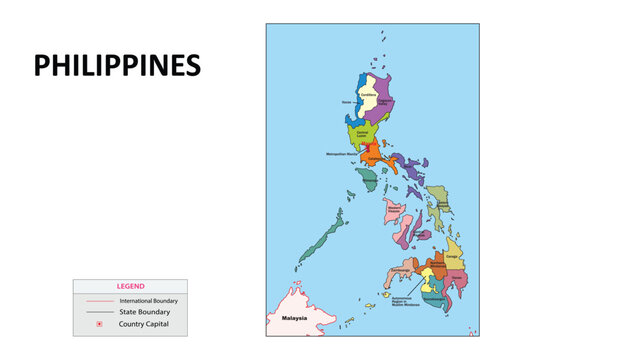Philippines Map. State map of Philippines. State map of Philippines in colour with capital.