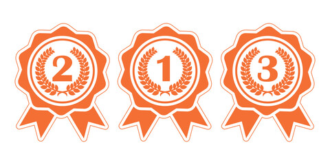 badge award - set of gold, silver and bronze medal, vector simple illustration on white background