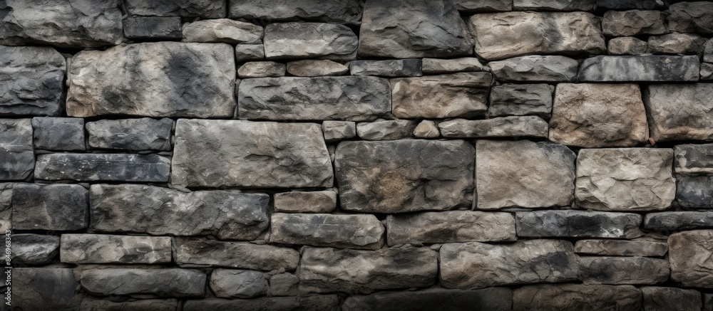 Fototapete detailed view of an aged stone wall with a fire hydrant in the center, showcasing a textured backgro
