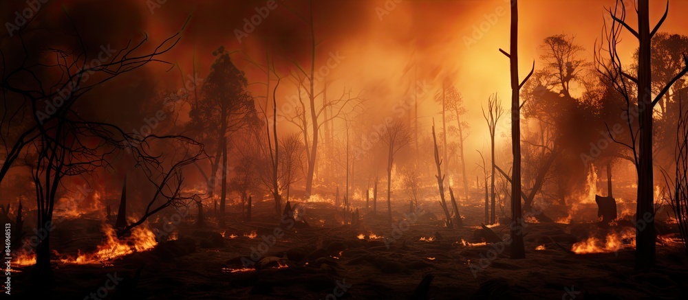 Aufkleber truck with large tire drives along dirt road adjacent to intense forest fire outbreak. with copy spa