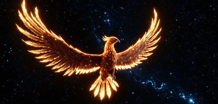 Fiery Phoenix Bird with open wings
