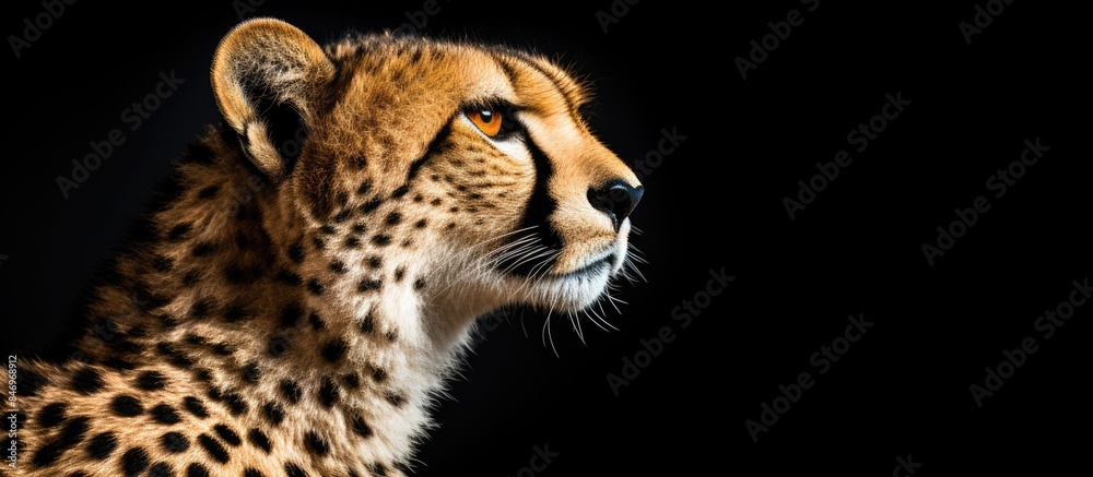 Poster Elegant portrait of an African cheetah staring off into the distance with grace and poise. with copy space image. Place for adding text or design