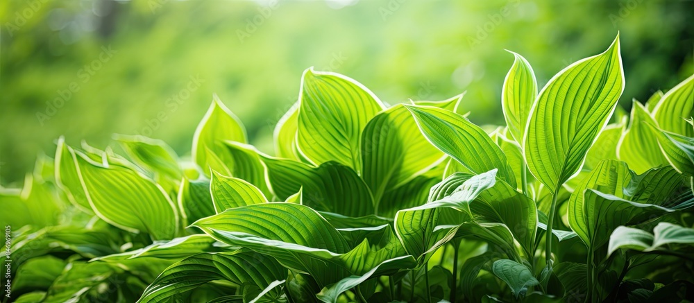 Aufkleber vibrant green leaves sprouting amidst lush grass on a sunny day, nature's harmony in motion. with co