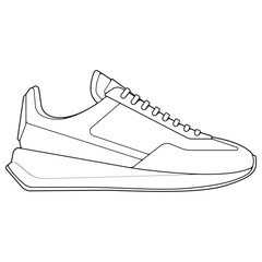 Black and white contour vector illustration of shoes. sneakers, unisex, outline sneakers. vector line.