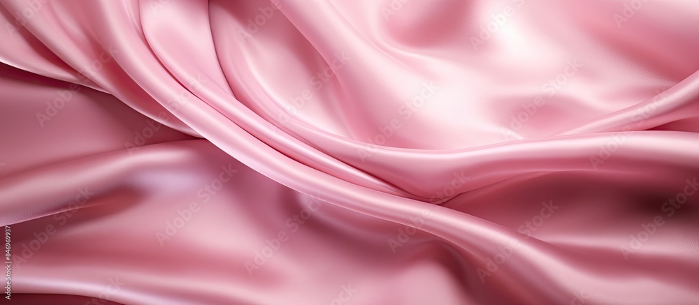 Poster Close-up view of a delicate pink silk fabric with a smooth and elegant texture, perfect for backgrounds and design. with copy space image. Place for adding text or design