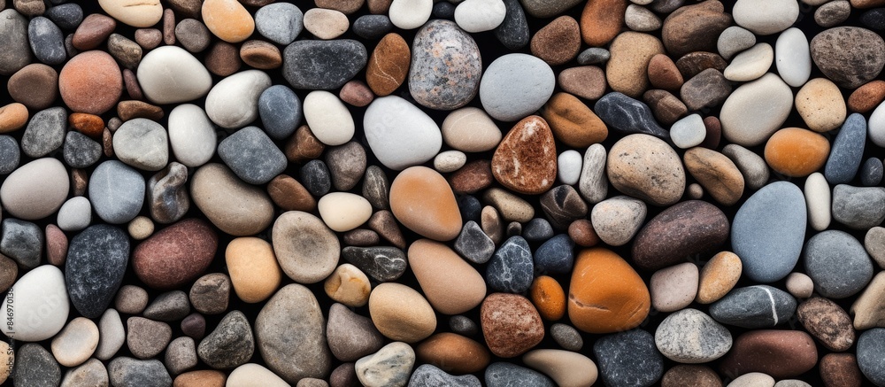 Fototapete close-up view of a variety of rocks with a small orange stone among them, showing unique textures an