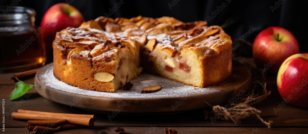 Leinwandbilder sweet apple cake made at home with a generous sprinkle of cinnamon, a delightful treat for any occas