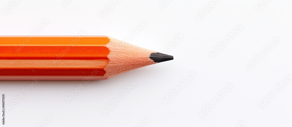 Poster Close-up view of a pencil with a black tip placed on a smooth white surface. with copy space image. Place for adding text or design