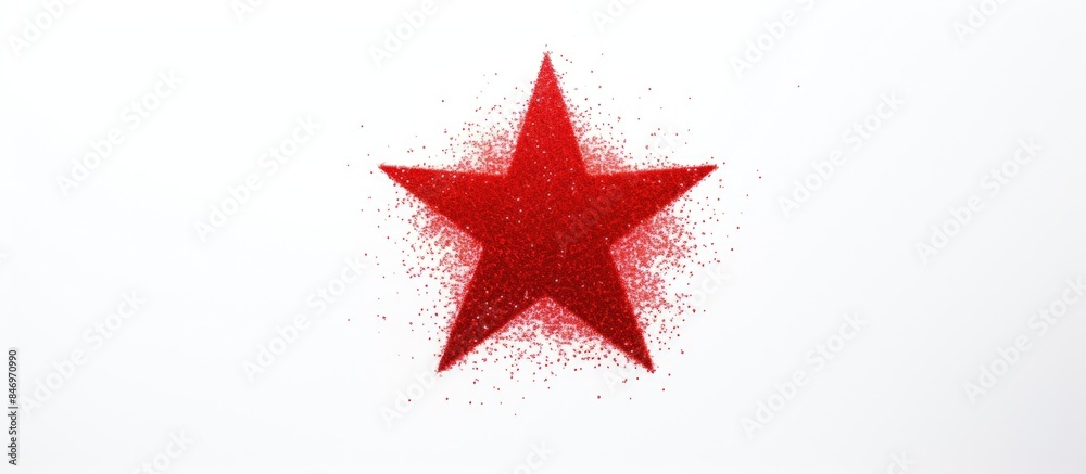 Poster Red star embellished with shimmering glitter, creating a sparkling effect, set against a clean white background. with copy space image. Place for adding text or design