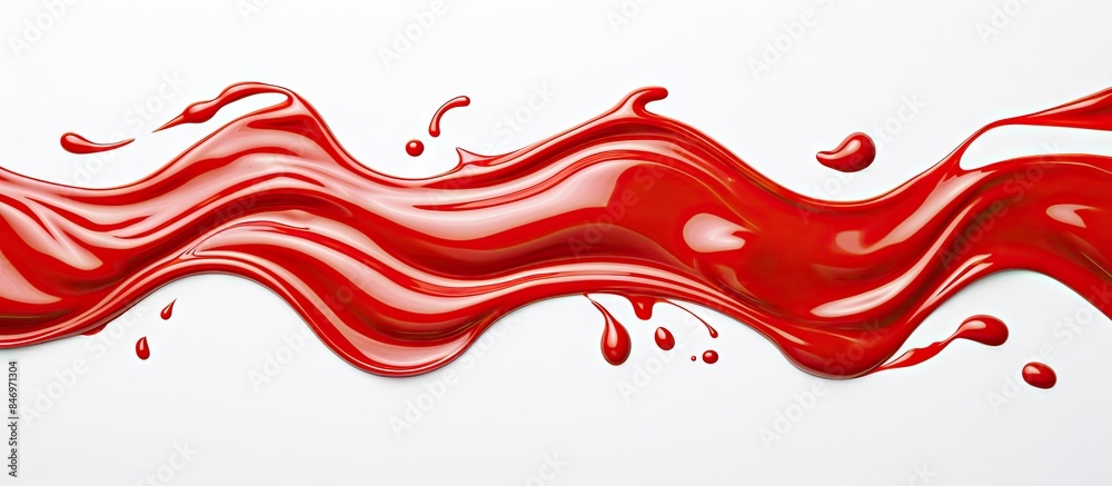 Poster Vivid red liquid cascading down a pristine white surface creating a striking visual contrast. with copy space image. Place for adding text or design