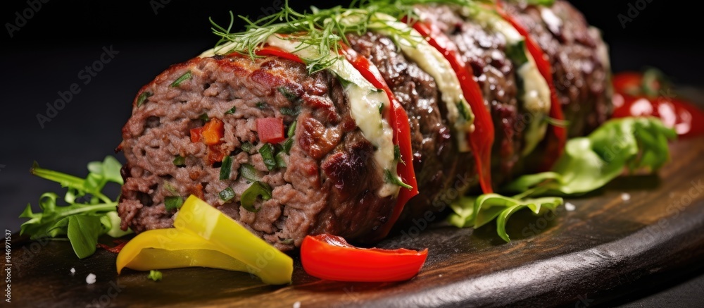 Leinwandbilder generous portion of savory meatloaf accompanied by crisp lettuce and juicy tomatoes served on a rust