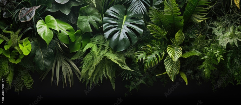 Poster lush ornamental foliage plants native to southeast asia form a vibrant wall against a dark backgroun