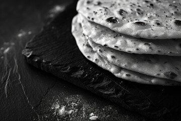 A slice of flatbread sits atop a rustic wooden table, perfect for serving or presenting