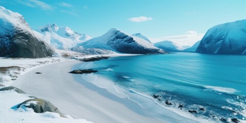 Coastal scenery with a mountain range visible in the distance, suitable for travel or outdoor use