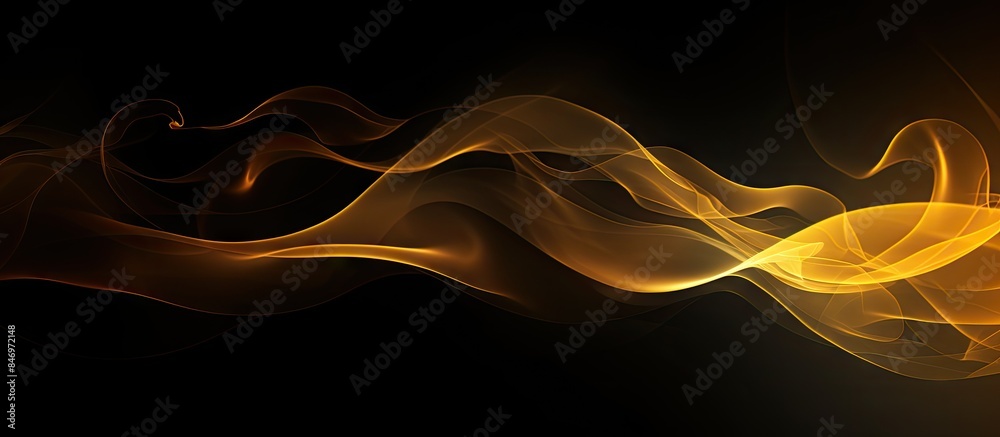 Aufkleber Yellow smoke with abstract movement on a black background, creating a visually striking effect. with copy space image. Place for adding text or design