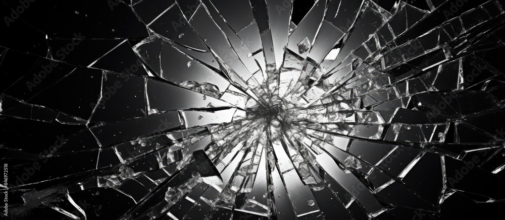 Aufkleber A close-up view of a shattered glass window with sunlight streaming through. with copy space image. Place for adding text or design