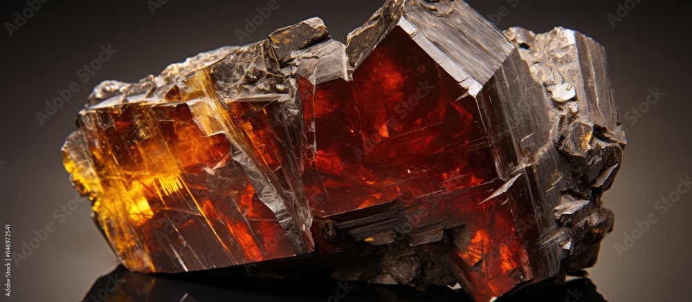 Poster detailed view of a piece of rock with a red substance, possibly sphalerite specimen from rymarov cze