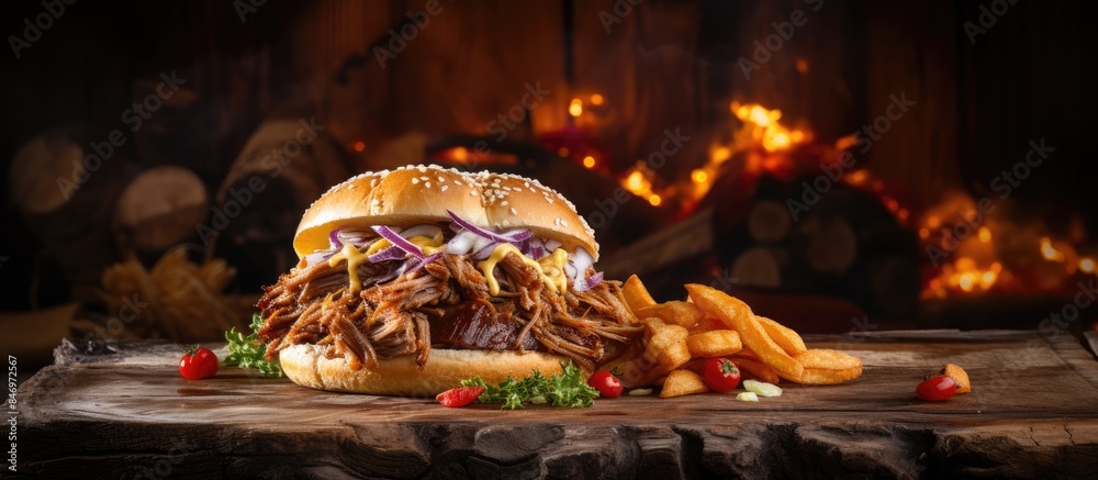 Aufkleber a mouth-watering grilled cheese sandwich served with crispy french fries, set against a backdrop of 