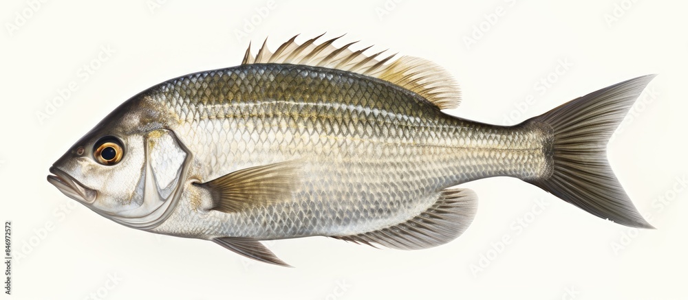 Aufkleber Detailed view of two banded bream Zweibindenbrasse Diplodus vulgaris on a white backdrop. with copy space image. Place for adding text or design
