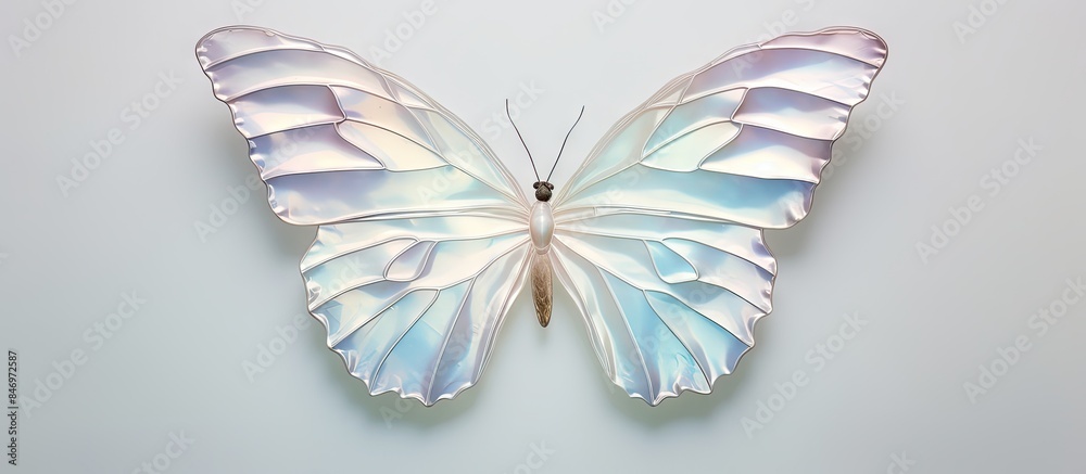 Poster a colorful butterfly known as mother of pearl perched gracefully on a wall. with copy space image. p