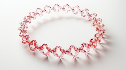 Obraz premium Intricately designed transparent and pink crystal bracelet on a white background, showcasing elegance and craftsmanship.
