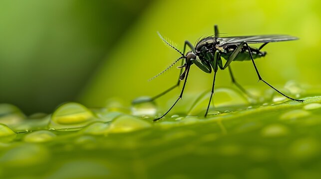 Darkwinged fungus gnat Sciaridae on a green leaf these insects are often found inside homes : Generative AI