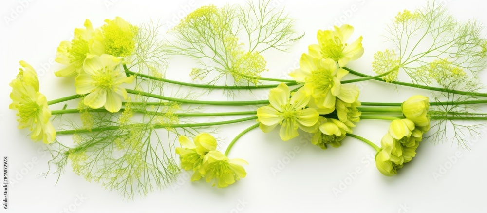 Fototapete close-up view of a cluster of vibrant yellow flowers arranged on a clean white surface. with copy sp