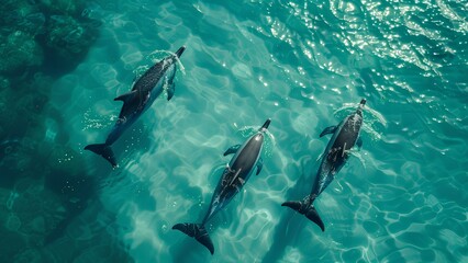 Fototapeta premium Graceful Elegance: Dolphins Dancing in Turquoise Waters