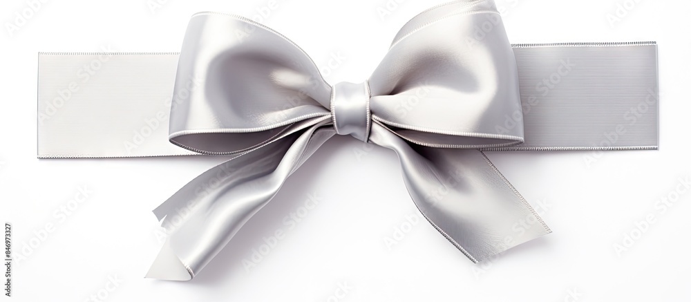 Aufkleber Silvery gift wrapping bow set against a plain white background, creating an elegant and simple aesthetic. with copy space image. Place for adding text or design