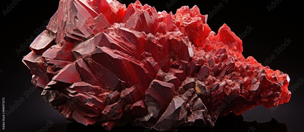 Poster Close-up view of a red rock exhibiting a profusion of crystal formations. with copy space image. Place for adding text or design