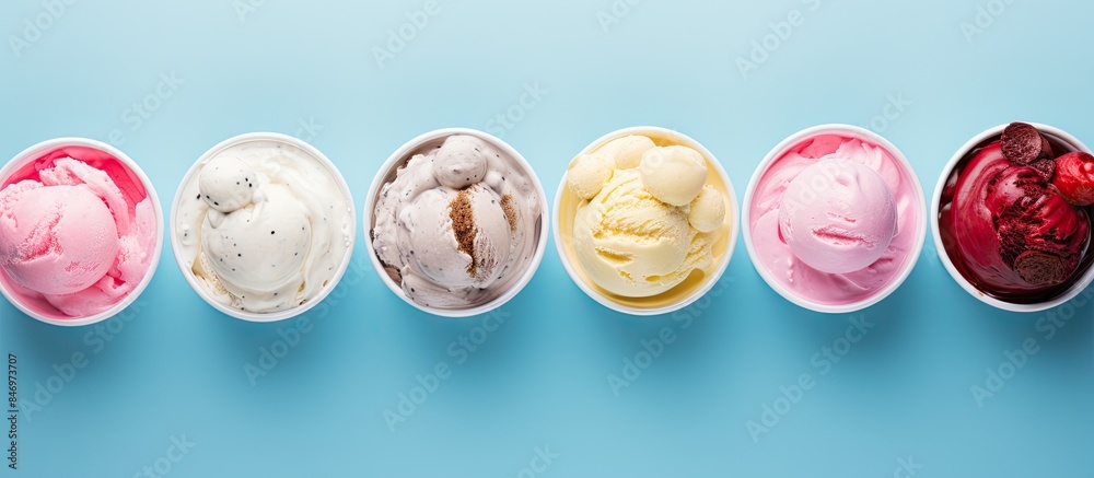 Aufkleber assorted flavors of ice cream served in paper cups, showcasing a delicious dessert concept with swee