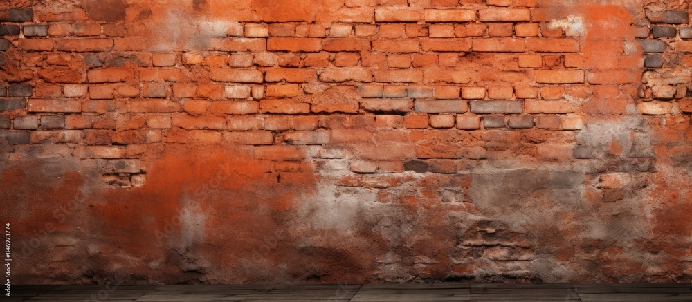 Poster the aged red-orange brick walls form a backdrop for the wooden flooring in the foreground. with copy